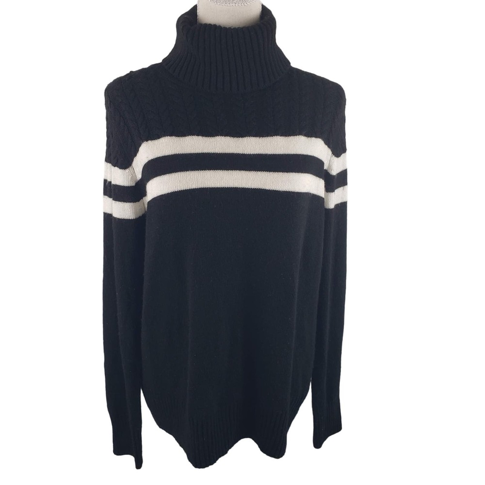 NWT Crown & Ivy Black White Stripe Turtleneck Long Sleeve Mixed Knit Sweater M